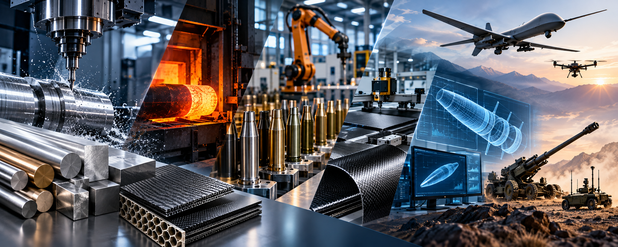 Precision manufacturing — CNC machining, forging, robotics, composites, and defence-grade engineering
